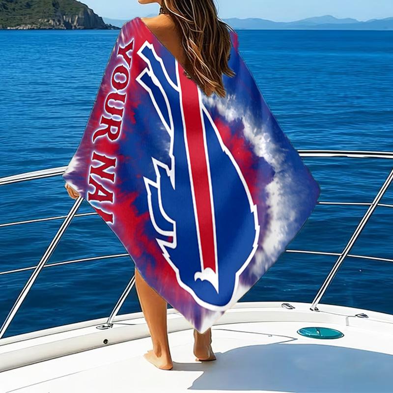 Custom Name Beach Towel Bills Logo Beach Towel, Soft Microfiber, Gift for Her/Him, Birthday, for Pool, Beach, Travel, Fan gifts