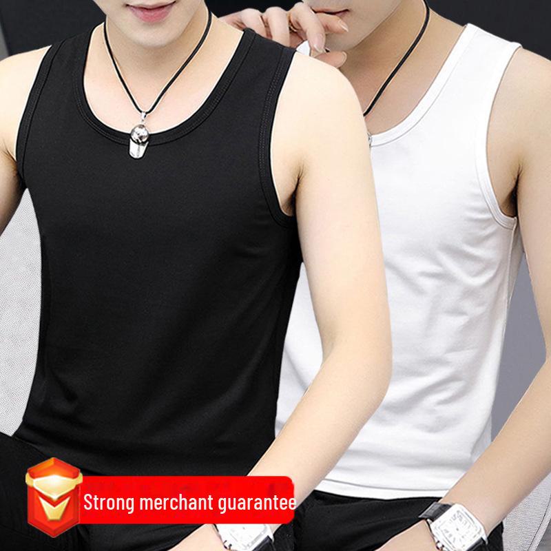 Мужская облегающая корейская спортивная безрукавка - дышащая, повседневная, однотонная рубашка с круглым вырезом