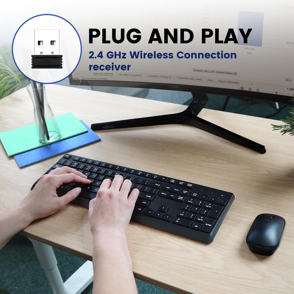 Perixx Wireless Keyboard and Mouse Full Size PERIDUO-716 Set, Black,