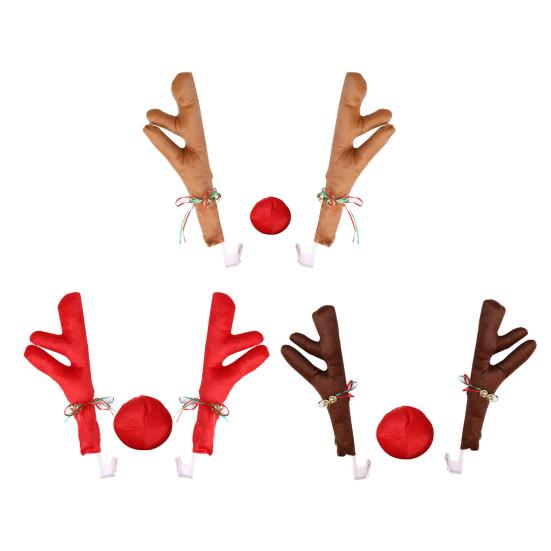 3 шт. Рождественские украшения для автомобиля Набор рогов оленя и красного носа Праздничные автоаксессуары для седанов и грузовиков