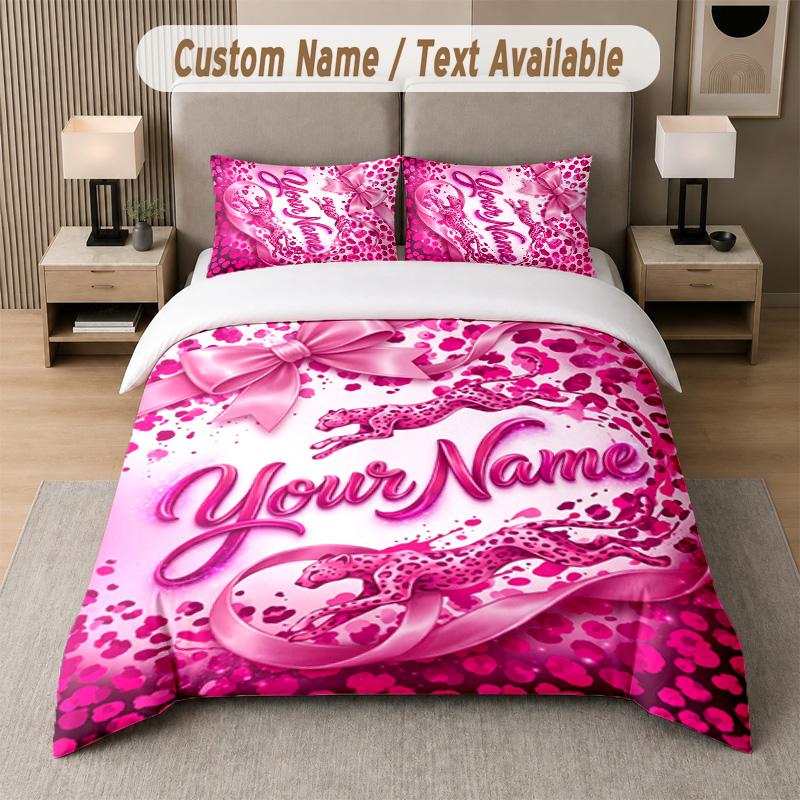 Lion Tiger Leopard Theme Custom Text Or Name 3Pcs Bedding Set 1 Flat Sheet & 2 Pillowcases Personalized Home Bedding