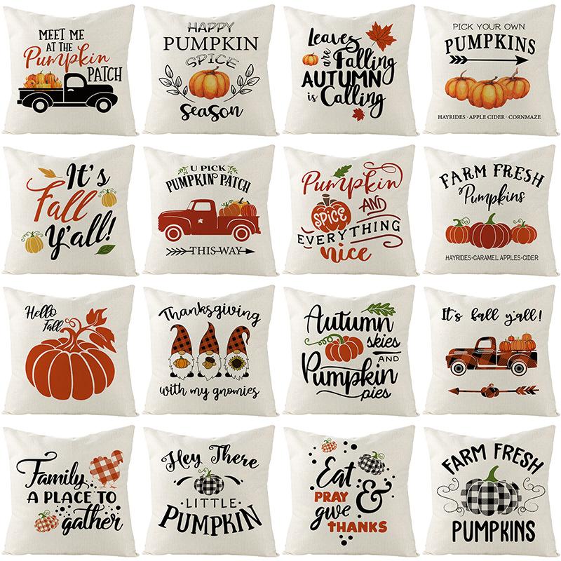 Thanksgiving Pillowcase New Autumn Pumpkin Polyester Peach Skin Printed Sofa Pillow