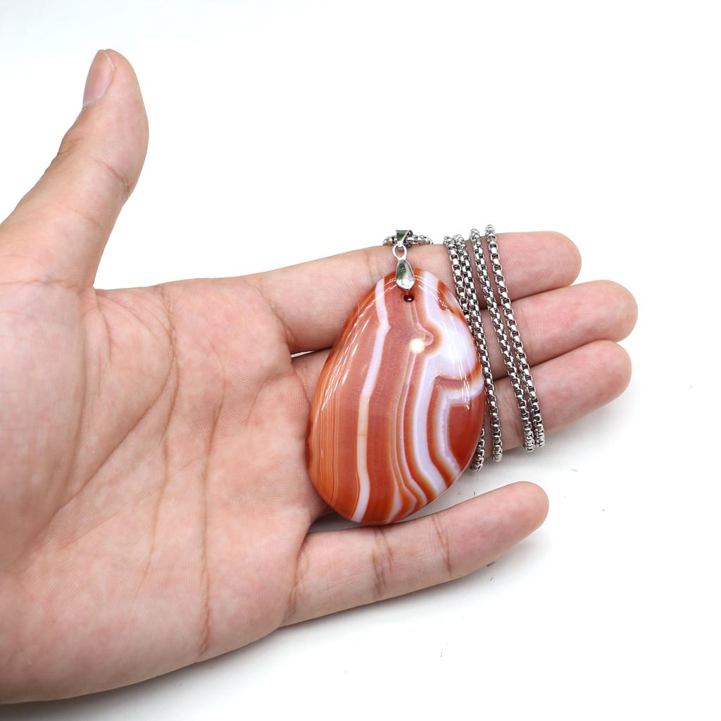 Ожерелье из натурального камня, изысканная овальная полосатая подвеска из агатов для женщин, подарочная цепочка на день рождения, 60 см