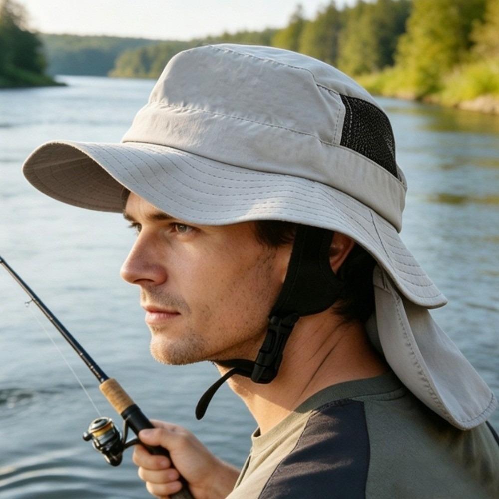Anti-UV Sun Hat Sun Protection Shawl Safari Cap Fashion Bucket Hat Hiking Fishing