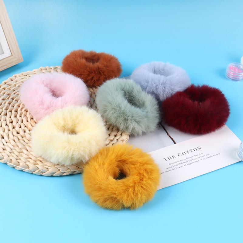 Scrunchies Fur Hair Ties Fuzzy Fur Band Rope Wristband Ring Ponytail Holder Accessories for Women Girls Multi-colored