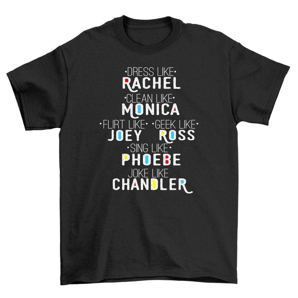 Friends White Print'' T-Shirt Mens Womens Tees Top - Hilarious Repeated Design of Rachel and Monica for