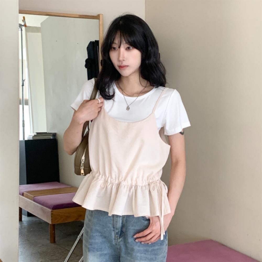 New ArrivalS Open Run Women S Frill DeTail ShorT Sleeve T ShirT And buSTier SeT