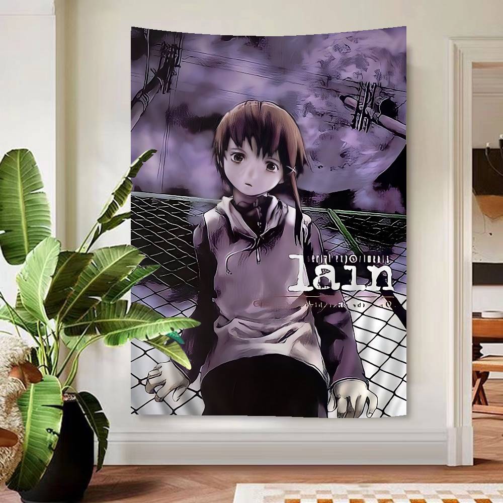 Hot L-Lain Anime Tapestry Home Decoration Unique Cyberpunk Wall Hanging For Bedroom/Living Room, Perfect For Anime & Sci-Fi Fans