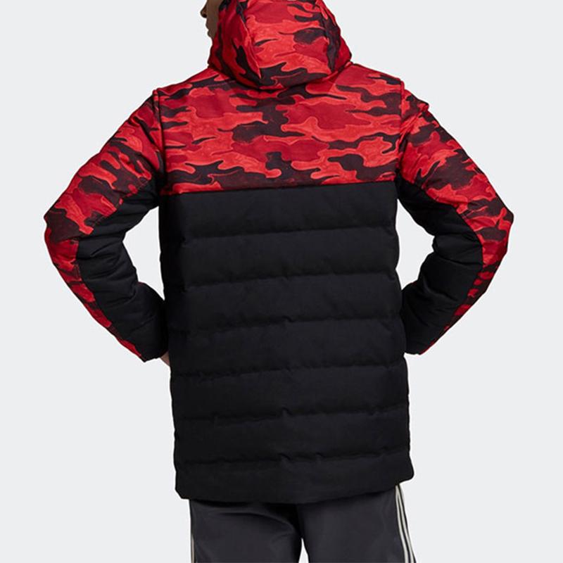Adidas Manchester United Camouflage Spliced Sports Hooded Down Jacket Winter Men Outerwear Black Red FR3871