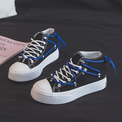 Осенние новые парусиновые кеды на толстой подошве с высоким верхом, женские туфли с большой головой, студенческие повседневные туфли на платформе, резиновые туфли