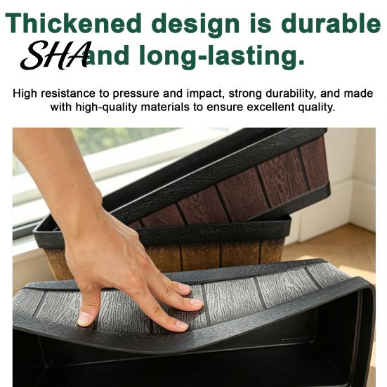 Durable Rectangular Pots for Garden Decor 18 Inch Planter Box, Imitation Wood Grain Window Box Planter, Plastic Vegetables Portable Flower Container