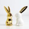 Home Decor Rabbit Statues,1 Pair, Small Decorative Accents for Shelves, Livingroom and Bedroom, Gold and White (2pcs Cute Rabbit)