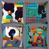 African Tribal Figure Throw Pillow Covers, Geometric Ethnic Print Cushion Cases, Bold Afrocentric Home Decor Bedroom Living Room