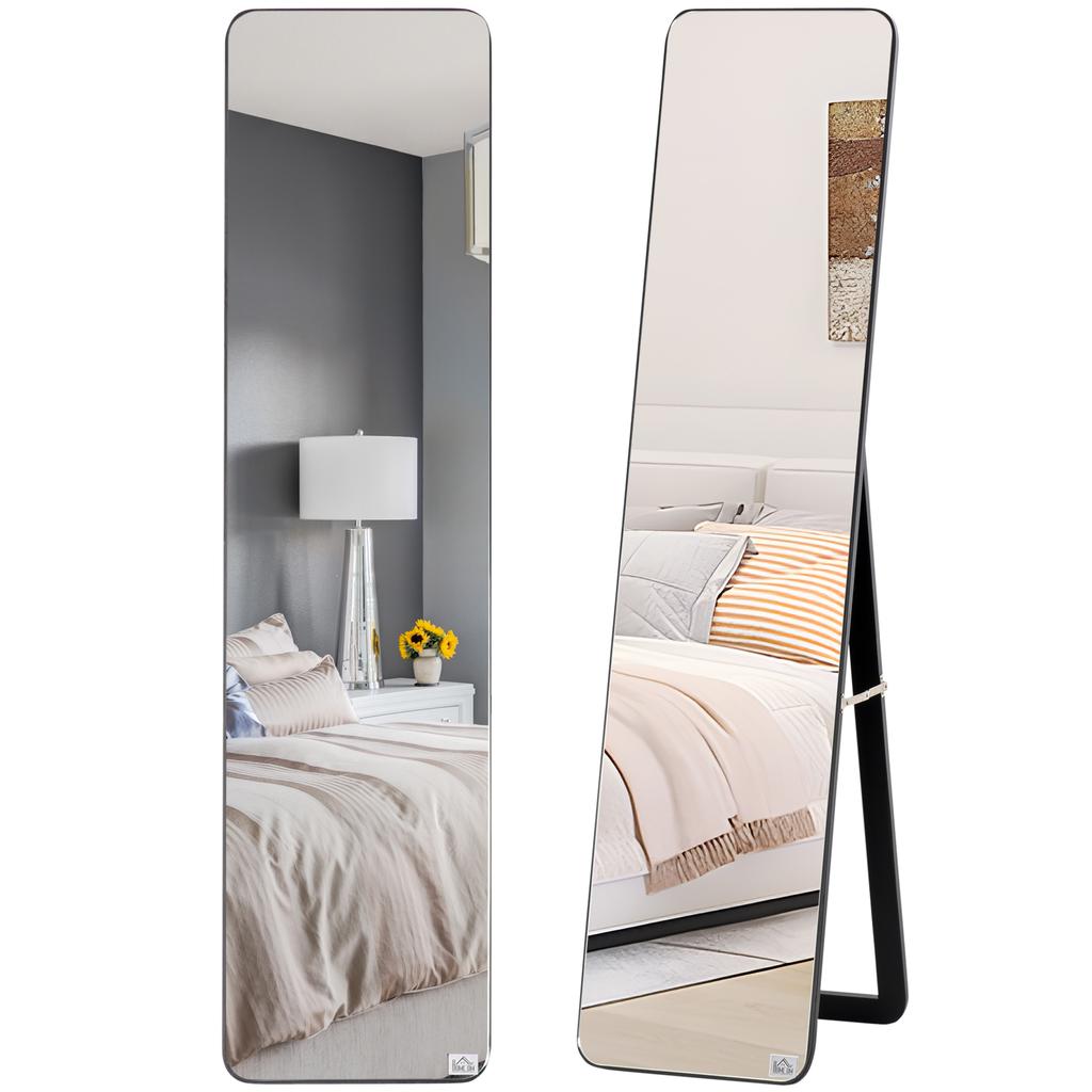 Full Length Mirror, 156 x 37 cm Rectangular Full Body Mirror with Stand, Floor Standing, Hanging or Leaning Against Wall for Bedroom Cloakroom, Black