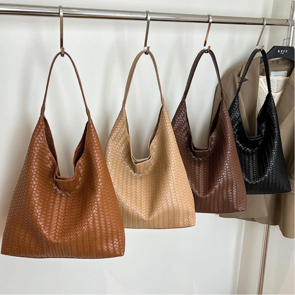 Fashion Women Shoulder Bag Large-capacity Leisure Commuting Bag with Pouch Top Handle Bag Trendy Satchel Hobo Bag Woven Tote Bag