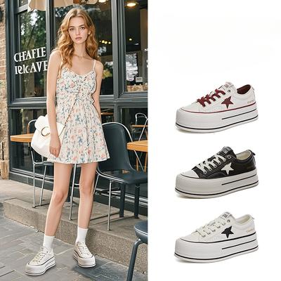 Первый слой коровьей кожи Белые туфли Толстая подошва Увеличивающие рост Одинарные туфли Повседневная мода Женская обувь Спортивная обувь