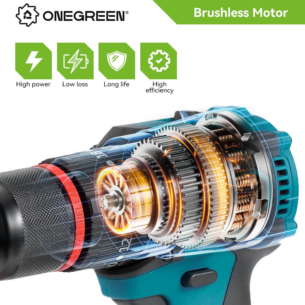 ONEGREEN 1200 Вт 480 Н.М крутящий момент бесщеточная электрическая ударная дрель 20 передач аккумуляторная отвертка электроинструменты для Makita 18 В аккумулятор
