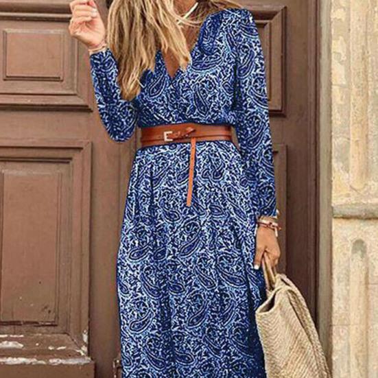 Летнее платье для отпуска с поясом, V-образным вырезом, короткими рукавами, узкой талией, пляжным макси-платьем с цветочным принтом и разрезом по низу, платье в стиле бохо