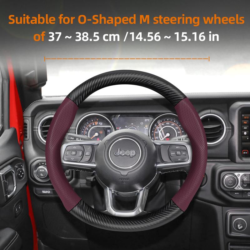 zkfan8 Suitable for Jeep Breathable Hole Leather Matte Carbon Fiber Texture Steering Wheel Cover Suitable for Compass Renegade
