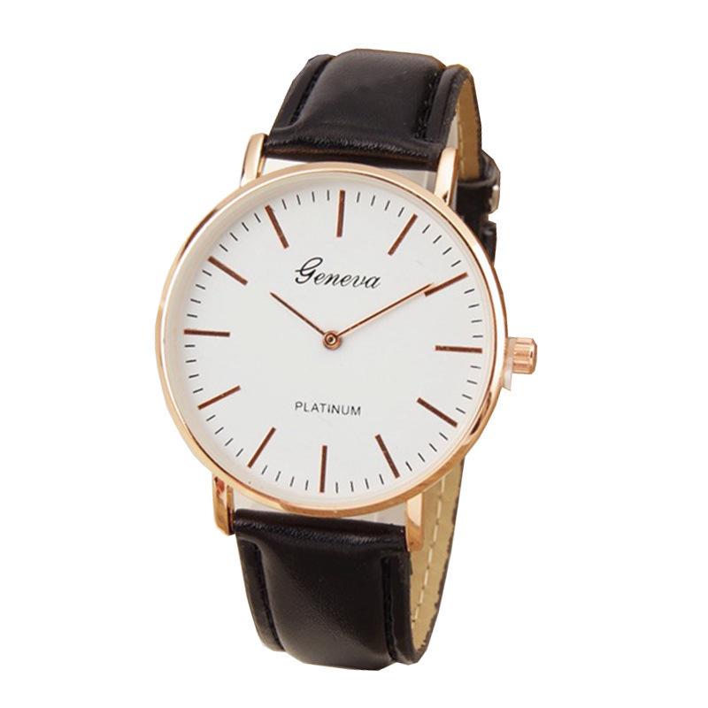 Женские ультратонкие кварцевые часы Geneva с кожаным ремешком: Унисекс Мода с Дизайном Двух Рук