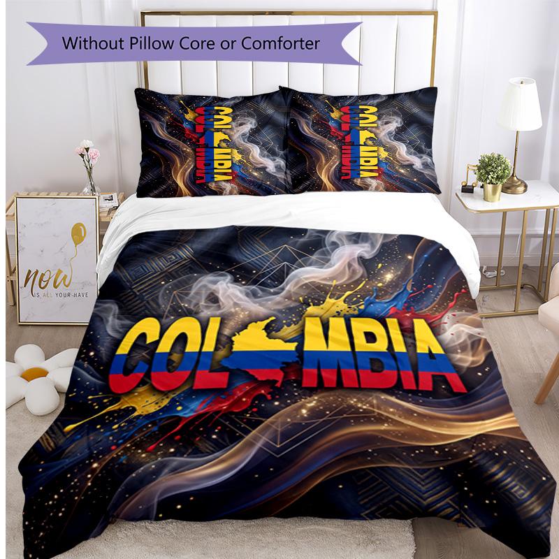 Colombia Football Printed Bedding 3 Piece Set Cozy Breathable Bed Cover Set as Housewarming Holiday Gift