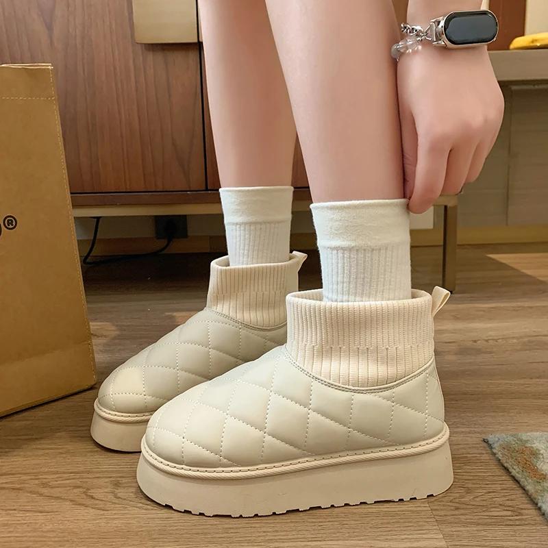 2024 New Winter Snow Boots Women's Velvet Thickened Fashion Short-Tube Warm Bread Cotton Shoes