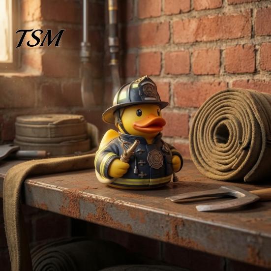 Unique Collectible Firefighter Duck Figurine, Durable Resin Desktop Ornament, Creative Home Soft Furnishing Yellow Statue for Car Dashboard