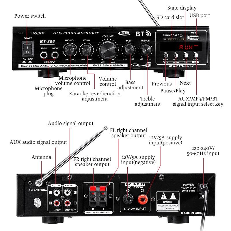 2-канальный цифровой усилитель Вход USB/SD AUX 500 Вт HIFI bluetooth Усилитель мощности Аудио Караоке Автомобильный Домашний кинотеатр 220 В