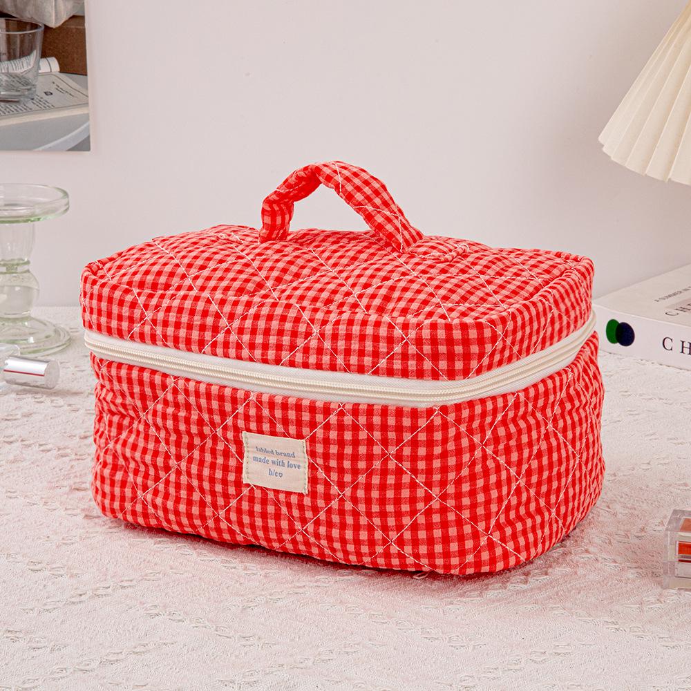 Стеганый красный клетчатый набор из 3 косметичек с клатчем большой вместимости