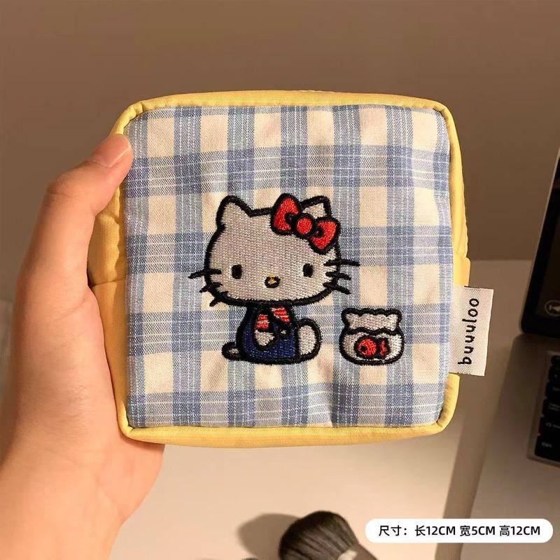 Embroidery kitty cosmetic bag color matching cute cartoon small square bag aunt towel sundries portable liner hand bag