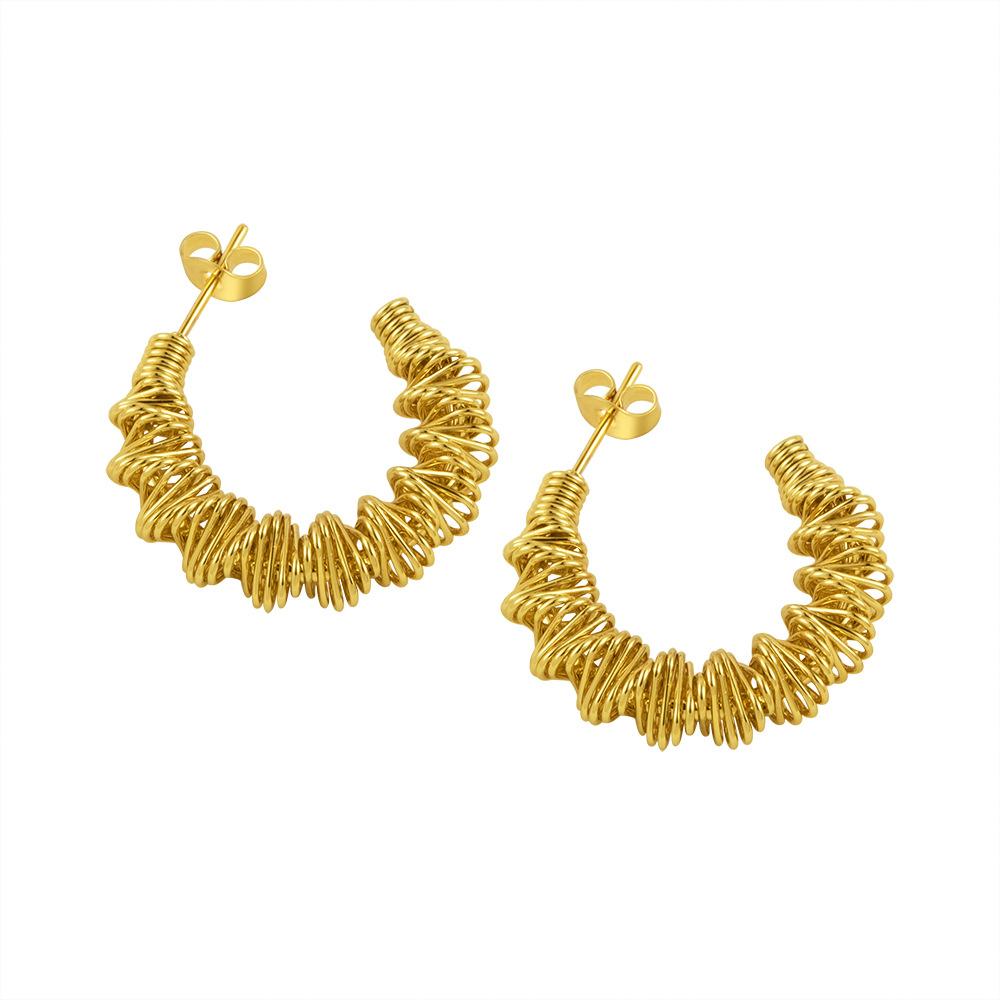 Серьги-пружинки из нержавеющей стали в стиле ретро, женские простые, преувеличенные, покрытые 18-каратным золотом, титановые стальные серьги