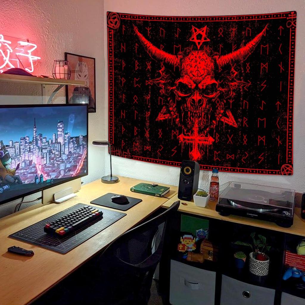 Ptrxobj Goat Head Pentagram Wall Hanging Gothic Devil Demon Symbol Living Room 60x40 inch