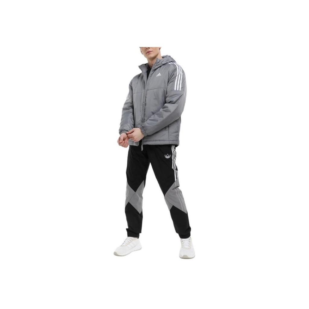 Adidas Essentials Insulated Hooded Jacket Logo Print Zip Long Sleeve Jacket Men Jacket Gray IK5684