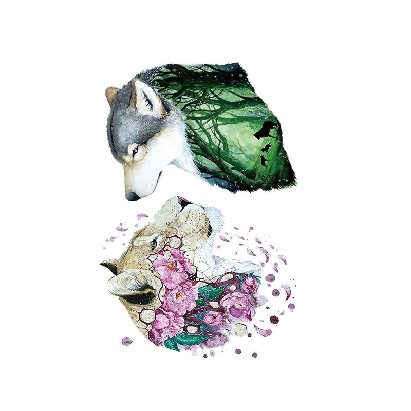 Голова тигра, голова волка, элемент татуировки, акварель, 3D, переносимый на воду, большой набор рисунков, водонепроницаемая наклейка для татуировки