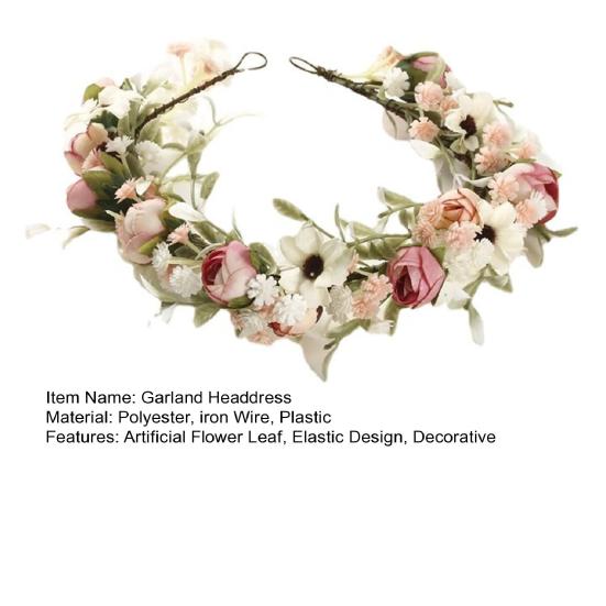 Головной убор с цветочной короной для женщин и девочек, головной убор с гирляндой из зеленых листьев, эластичный дизайн, головной убор с короной, аксессуары для волос