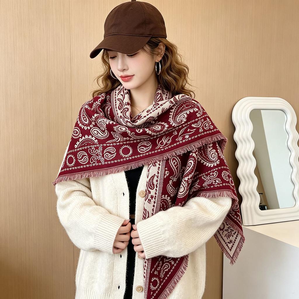 Big Cashew Jacquard Shawl Imitation Cashmere Scarf Winter Versatile Retro Shawl Warm Thickened Scarf