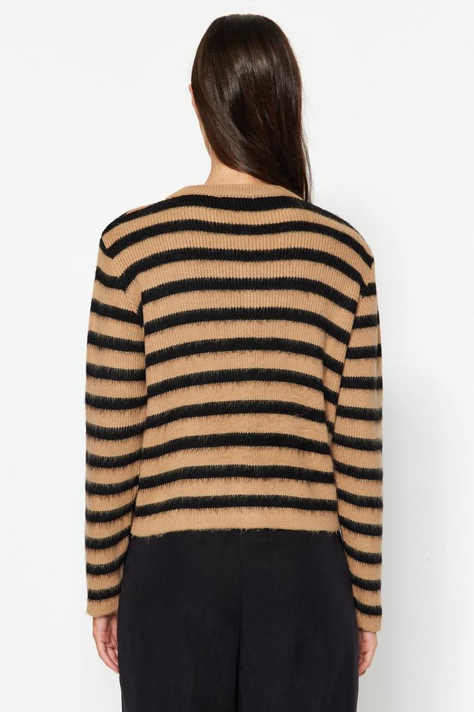 Women's Fashion Stylish Cardigan Navy Blue Soft Textured Striped Jacket Look Knitwear Cardigan