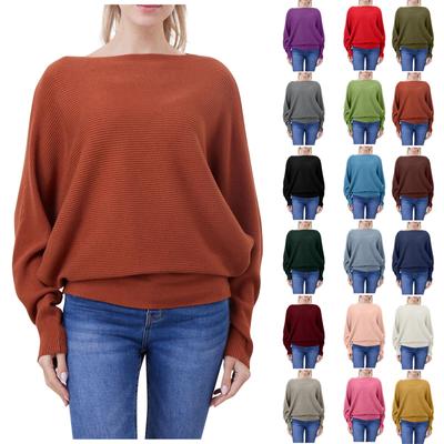 Женский однотонный свободный вязаный свитер с одним вырезом и длинными рукавами