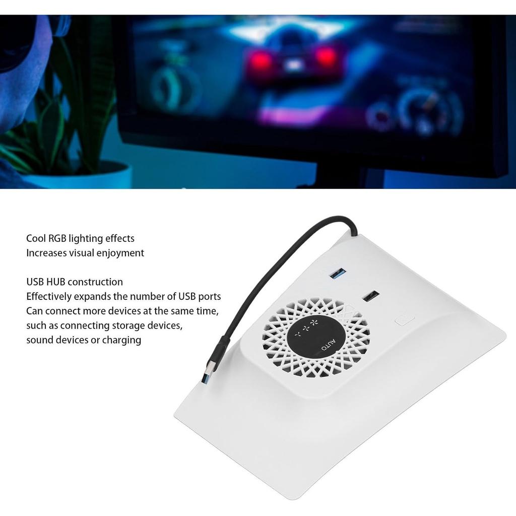 Вентилятор охлаждения RGB с защитной пластиной для PS5 Slim Digital/Disc, автоматическая регулировка скорости с помощью датчика температуры, 3 ручных скорости вентилятора и концентраторы USB3.0, система охлаждения