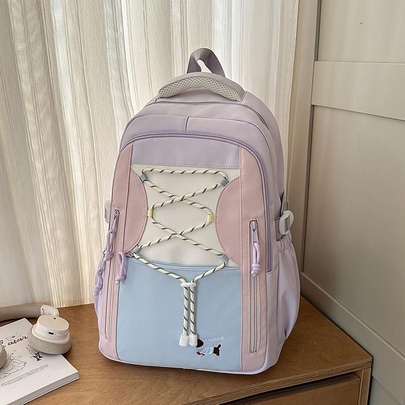School Bag High Value Contrasting Color Girl Large Capacity Cute High School Student Backpack Large Capacity Anti-theft School Bag