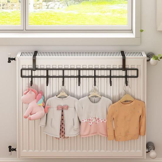 Крючок для хранения на радиаторе, большая грузоподъемность, несколько крючков, прочная металлическая конструкция, простая установка без сверления, держатель для сушки полотенец и носков