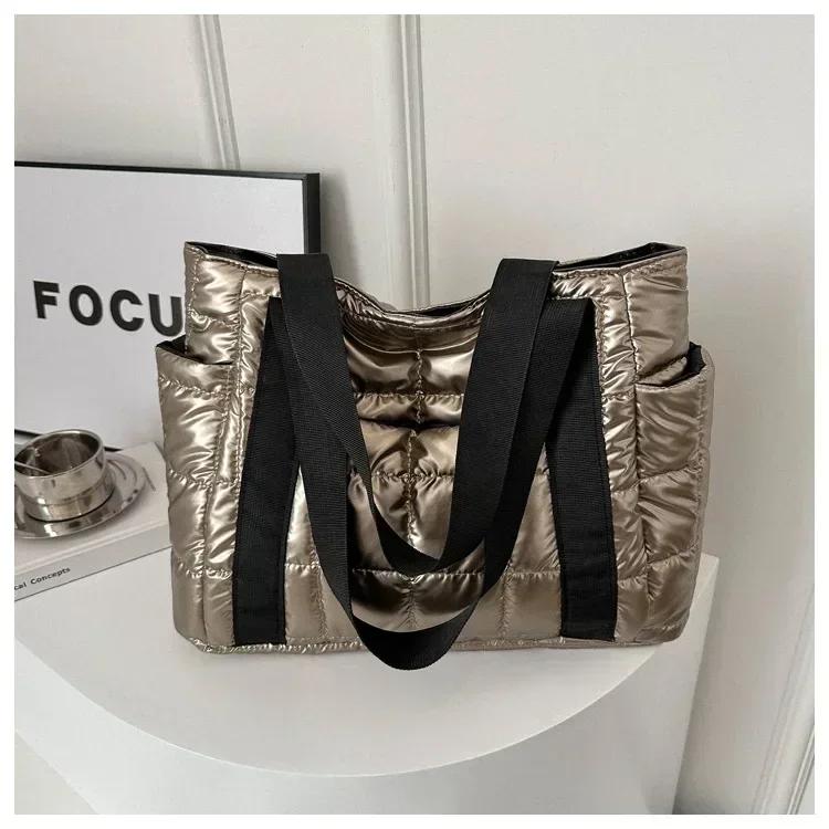 Женские сумки через плечо Space Padded для зимы, большие вместительные черные сумки, дизайнерские нейлоновые хлопковые теплые однотонные сумки