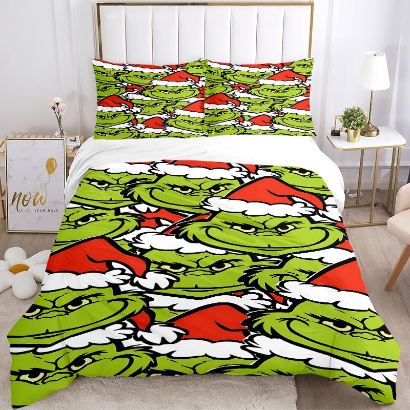 3Pcs Grinch Christmas Bedding Sets For All Sizes New 3D Printed Bed Cover Comforter Duvet Cover Pillowcase Bedroom Decoration