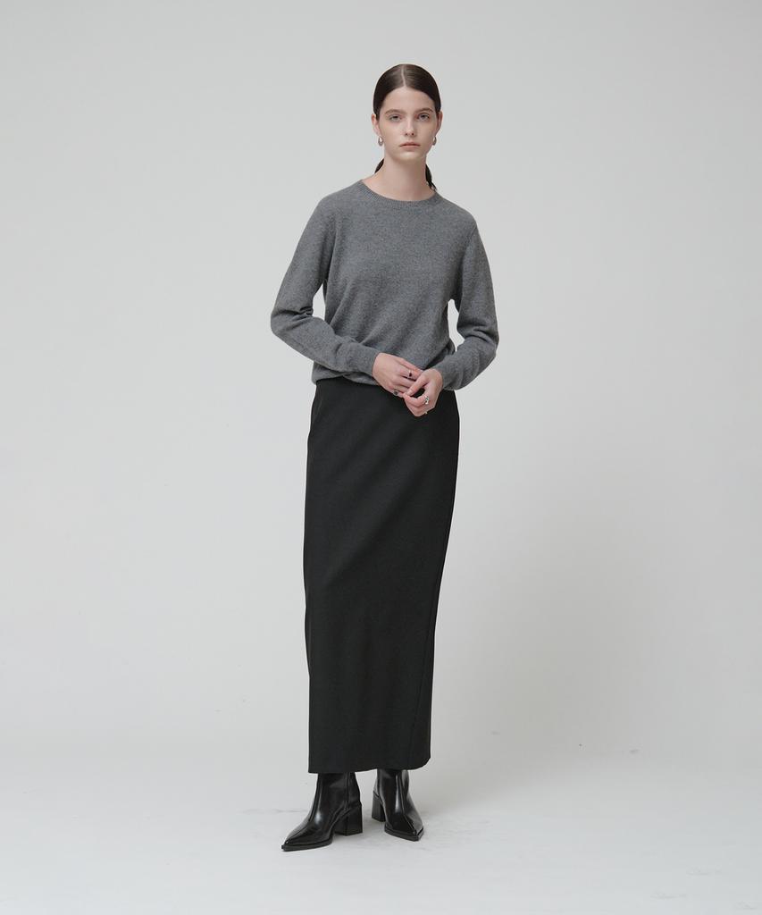Muse [Essentiel] Aubier Minimal Wool-Blend Long Maxi Skirt_Black