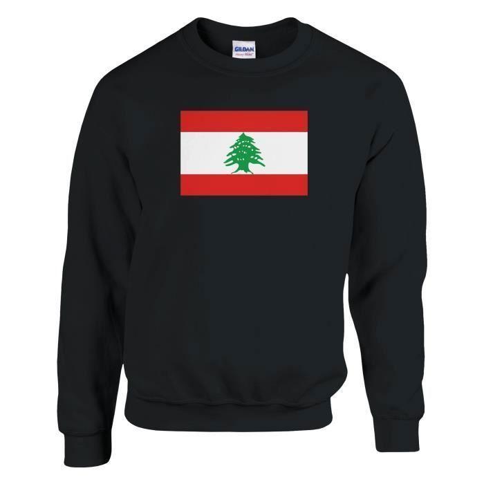 Sweat-shirt - PIXELFORMA - Drapeau du Liban - Manches longues - Col classique - Noir