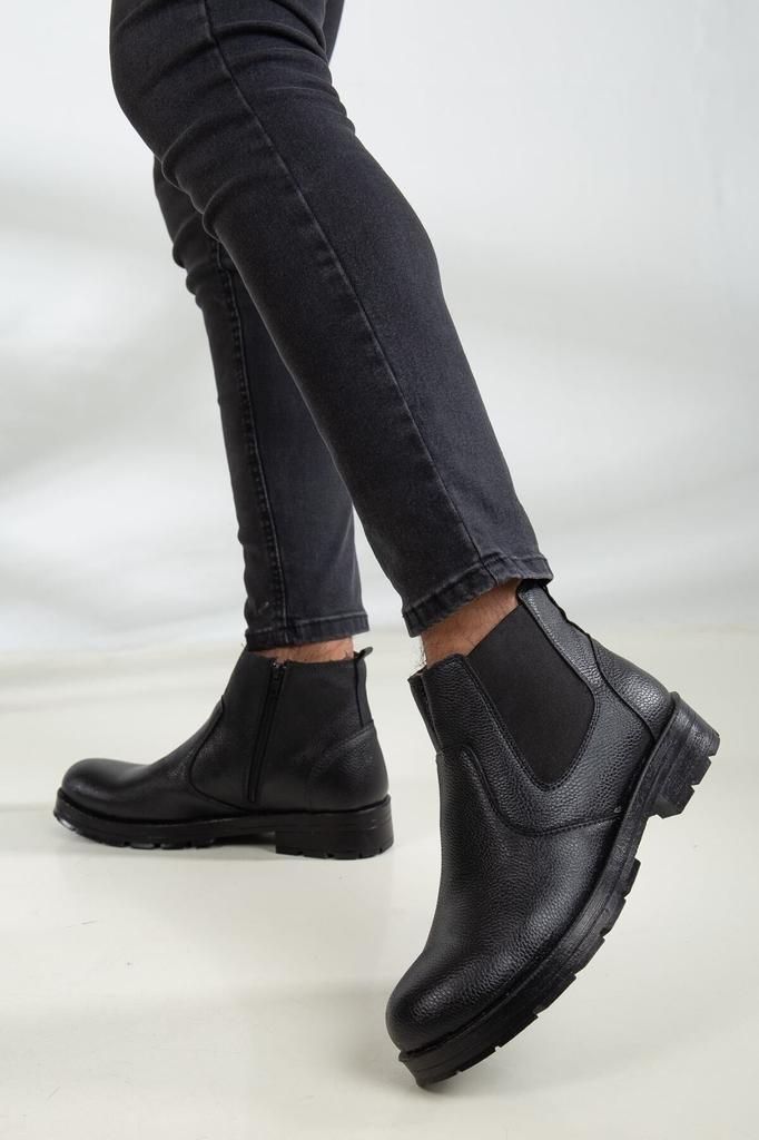 Men's Fashion Waterproof Flat Heeled Booties Bootie Water Cold Proof Furry Sturdy Winter Zipper Rubber Sole Boat Shoes