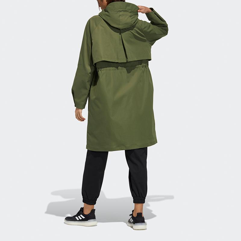 adidas Технологичная длинная куртка с капюшоном на флисовой подкладке, ветровка, повседневная верхняя одежда для улицы, женская, цвет милитари-зеленый, GP0632