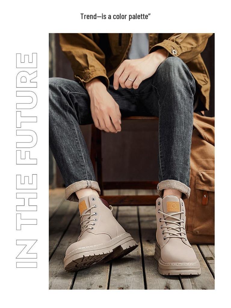 Большие желтые мужские водонепроницаемые ботинки Мартина большого размера - Осенне-зимние нескользящие защитные рабочие и походные ботинки