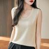 2025 Spring Worsted Wool Round Neck Sleeveless Knitted Vest - Solid Color Pullover Top
