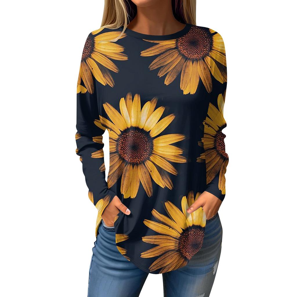 Fashion Women's Casual Long Sleeved Round Neck Printed Tops